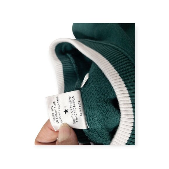 Moussy Tokyo Green Cropped Sweatshirt With Striped Cuffs & Collar Free Size 100% - Picture 7 of 10